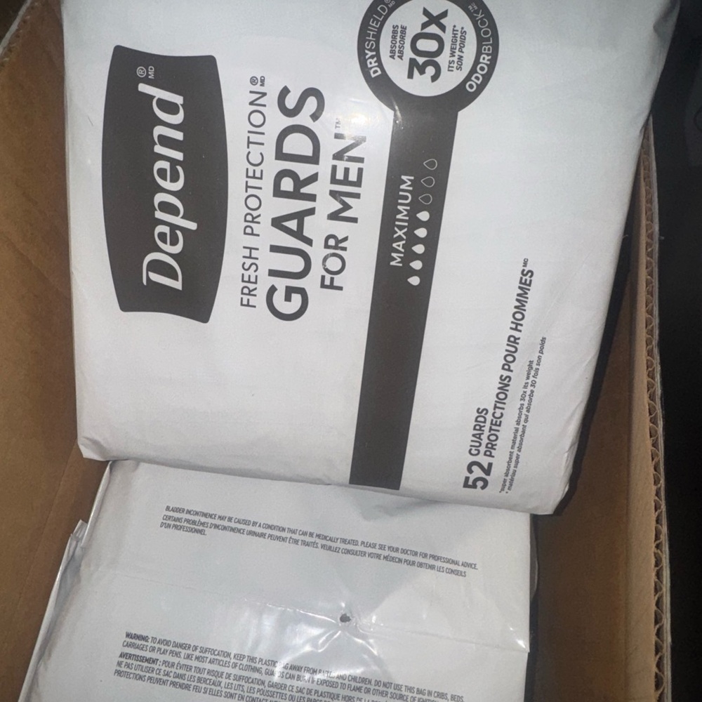 Depend 104 Count Incontinence Guards Mens Bladder Control Pad 30x Max Absorbency